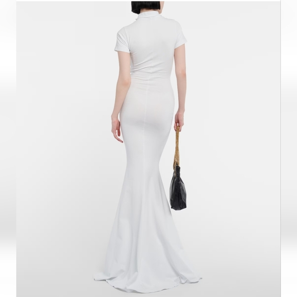 NWT$1,850 BALENCIAGA White Cotton T-Shirt Neckline Maxi Gown Dress Sz XS - Picture 4 of 16